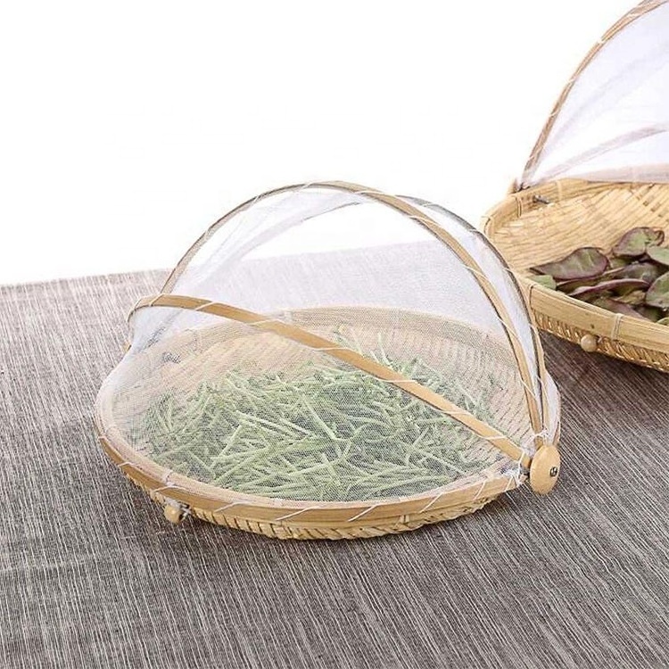 Outdoor Picnic Food Fruit Vegetables Cover Mesh Tent Bamboo Foldable Basket