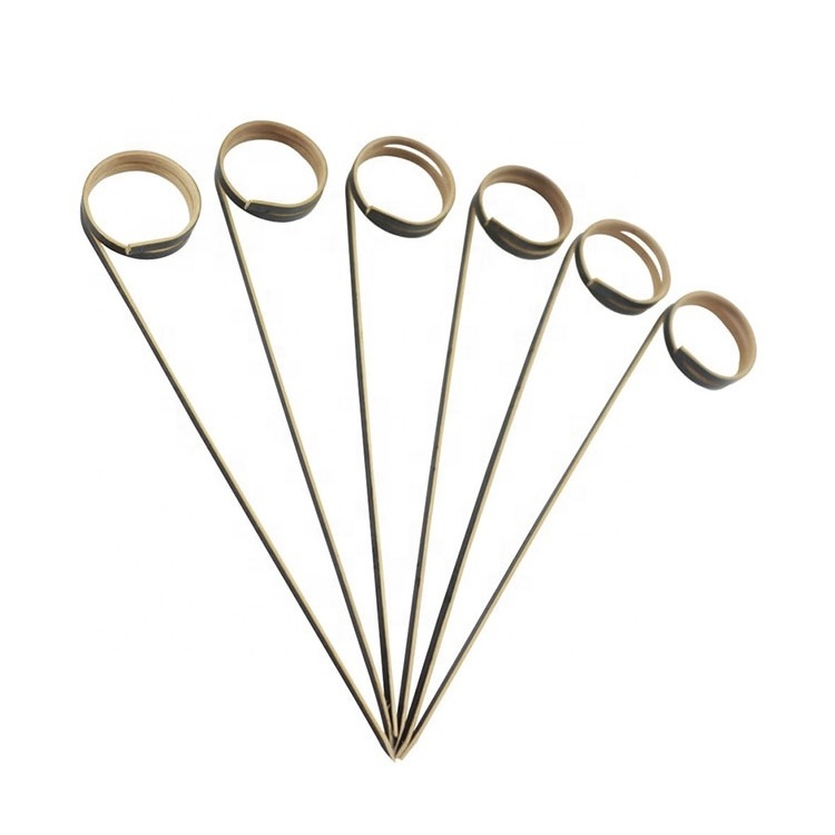 Party Toothpicks for Appetizers Cocktail Drinks Barbecue Snacks Club Sandwiches with Looped Ring Food Picks Black Bamboo Skewers