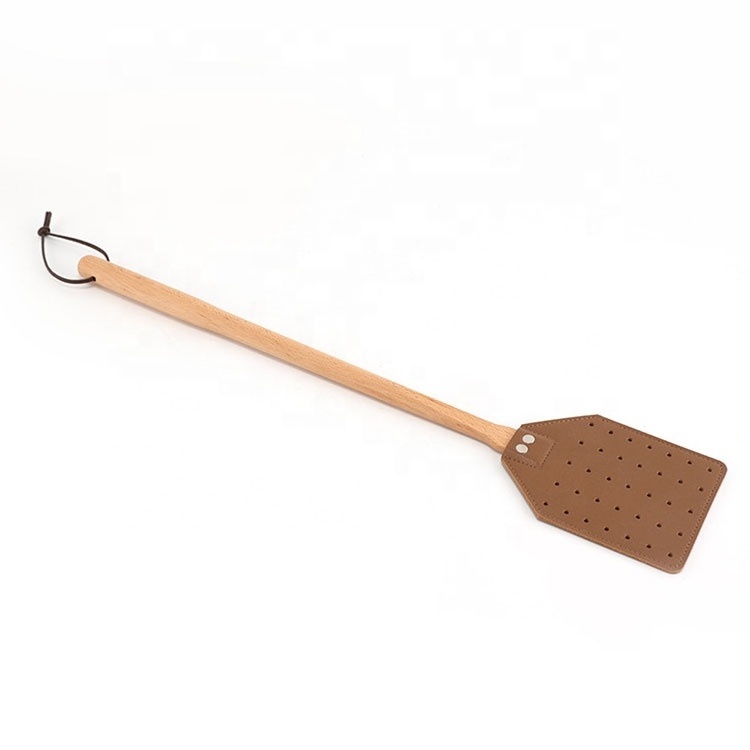 Heavy Duty with Beech Wood Handle Fly Catcher Insects Catcher Leather Fly Swatter