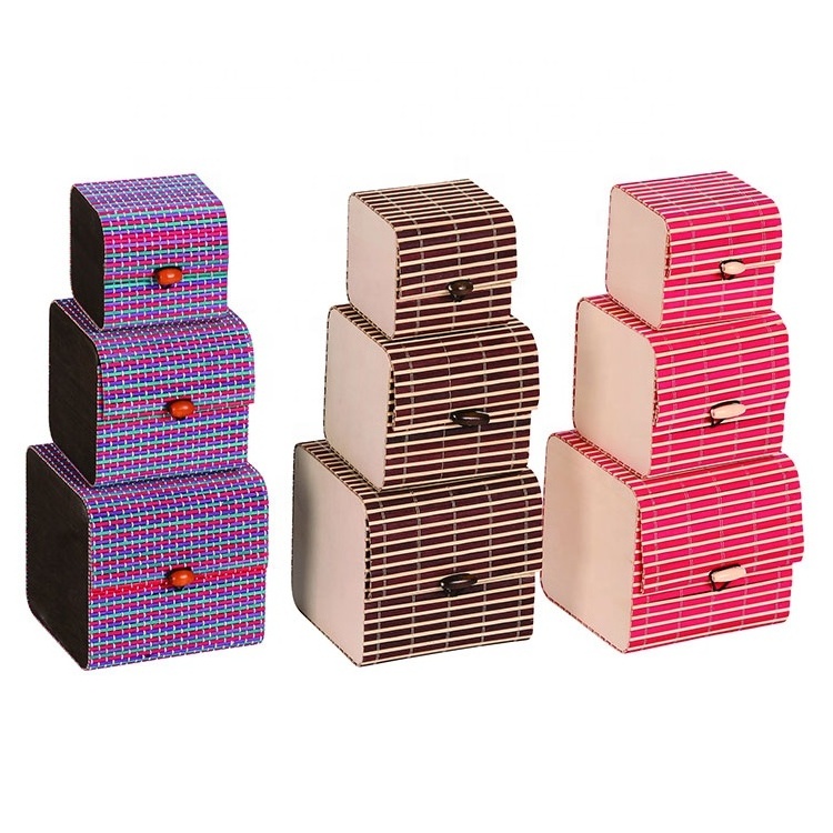 Multifunction Set of 4 Rectangular Bamboo Wood Perfume Packaging Box