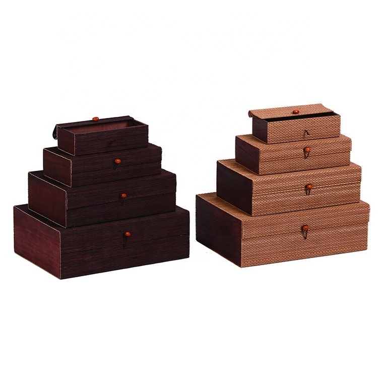 Multifunction Set of 4 Rectangular Bamboo Wood Perfume Packaging Box