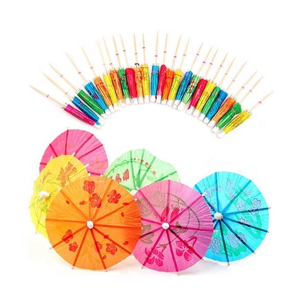 Biodegradable Food Grade Colorful Disposable Umbrella Party Picks