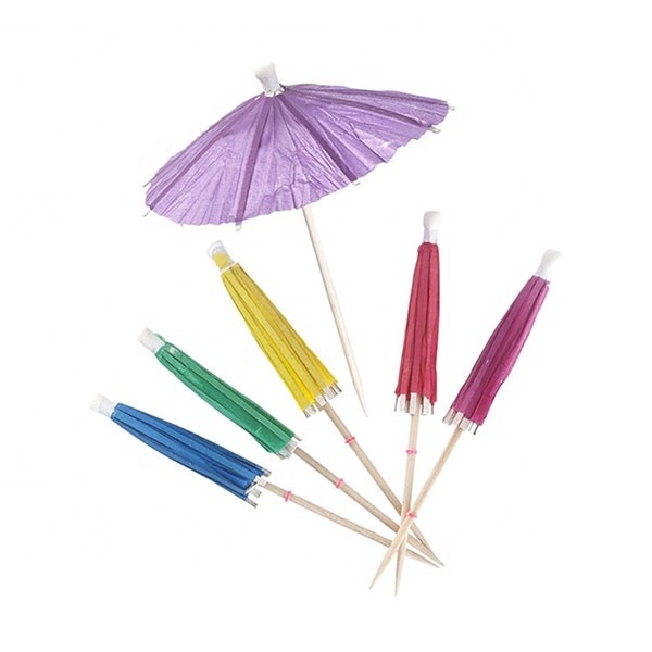 Food Grade Fruit Pure Color Paper Wooden Picks Cocktail Umbrellas