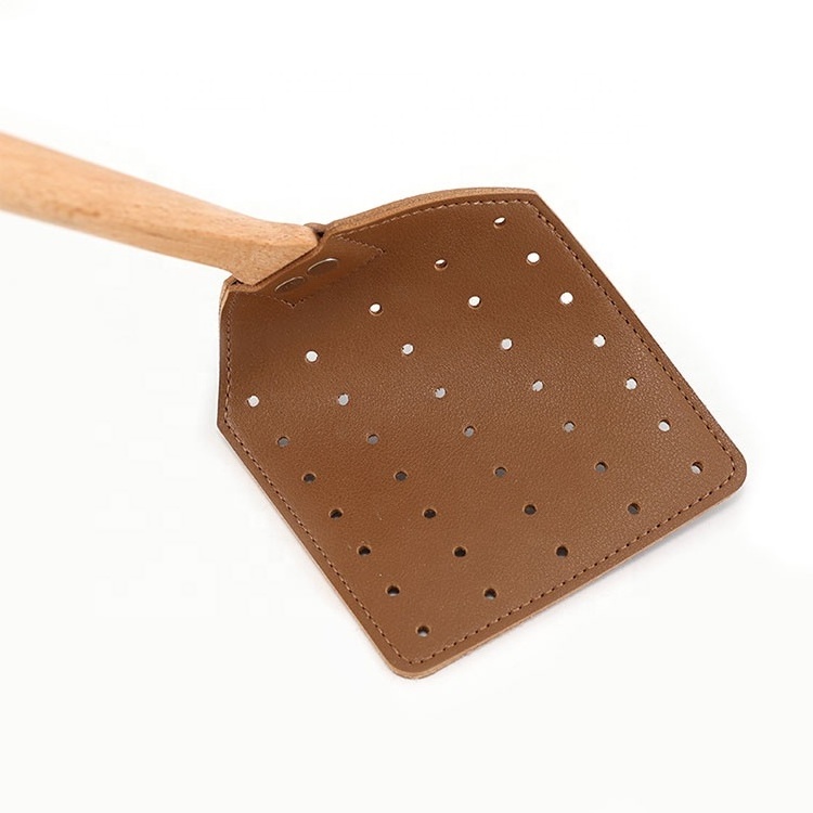 Heavy Duty with Beech Wood Handle Fly Catcher Insects Catcher Leather Fly Swatter