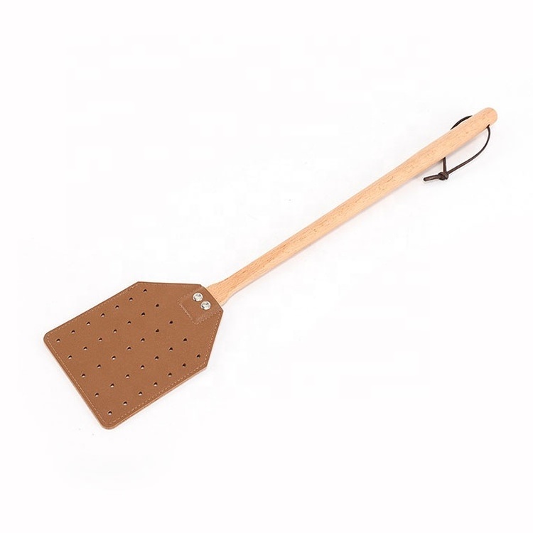 Heavy Duty with Beech Wood Handle Fly Catcher Insects Catcher Leather Fly Swatter