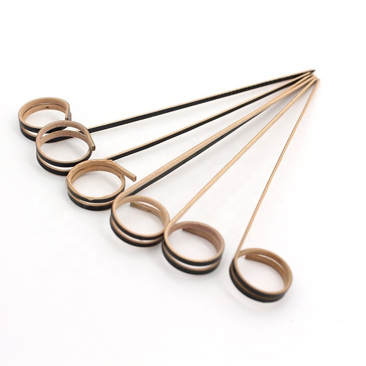 Party Toothpicks for Appetizers Cocktail Drinks Barbecue Snacks Club Sandwiches with Looped Ring Food Picks Black Bamboo Skewers