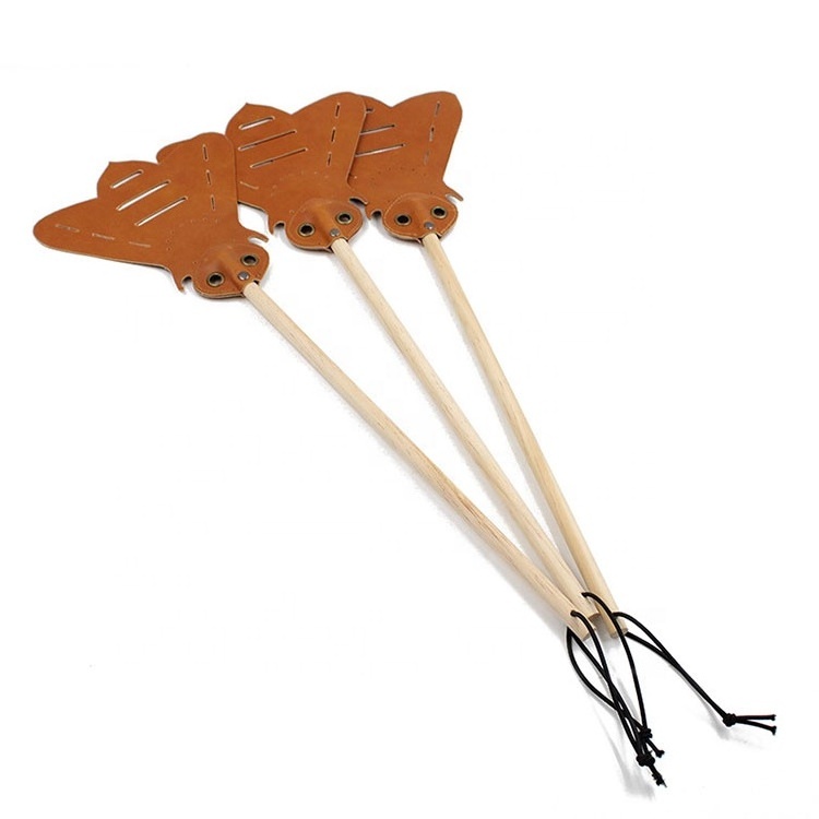 Extra Large Stable Manual Fly Flap Wooden Handle Leather Beetle Swatter Fly Catcher