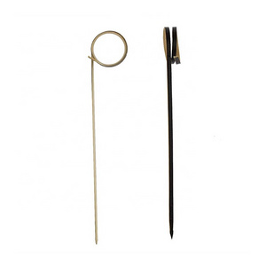 Party Toothpicks for Appetizers Cocktail Drinks Barbecue Snacks Club Sandwiches with Looped Ring Food Picks Black Bamboo Skewers