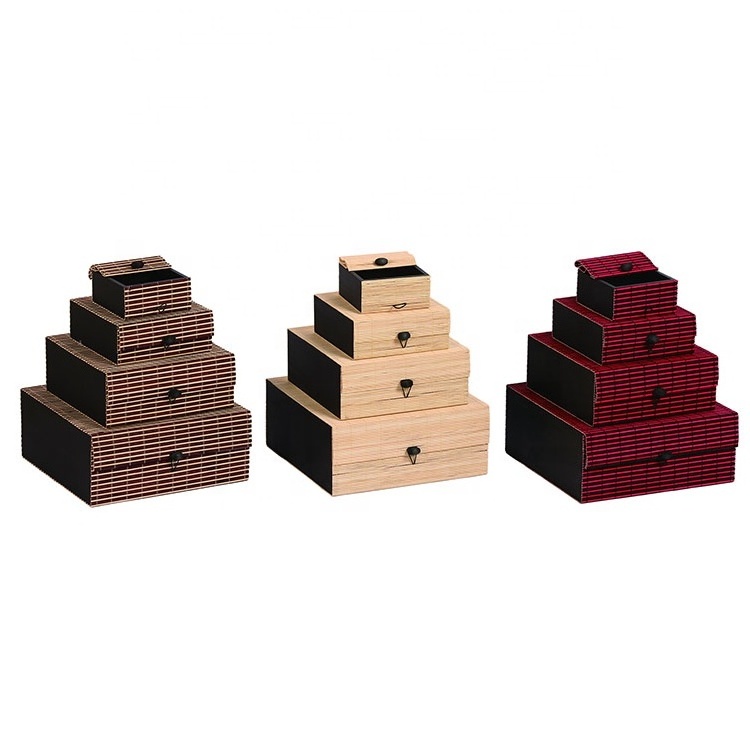 Multifunction Set of 4 Rectangular Bamboo Wood Perfume Packaging Box