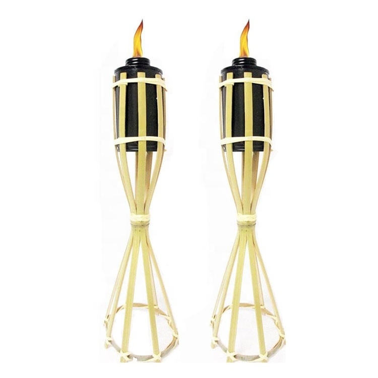 Outdoor Use Metal Oil Canister Bamboo Table Top Tiki Oil Torch