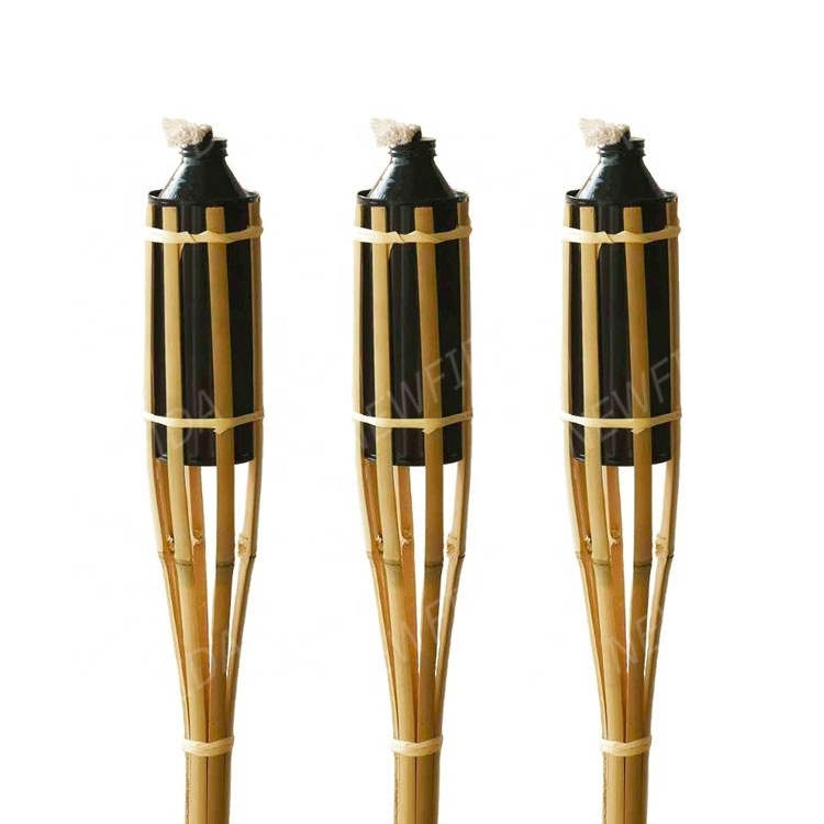 Outdoor Use Metal Oil Canister Bamboo Table Top Tiki Oil Torch