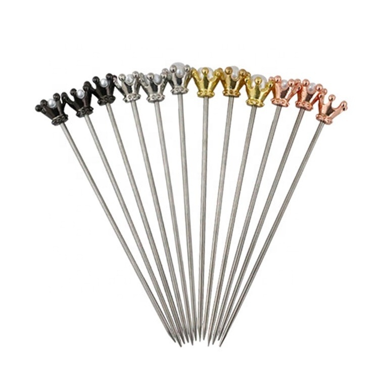 Reusable 4 Colors Crown Stainless Steel 304 Metal Cocktail Picks