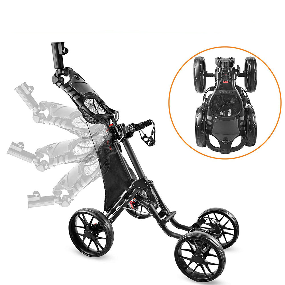 New 4 Wheel Golf Push Cart Golf Trolley with Foot Brake and Umbrella Holder