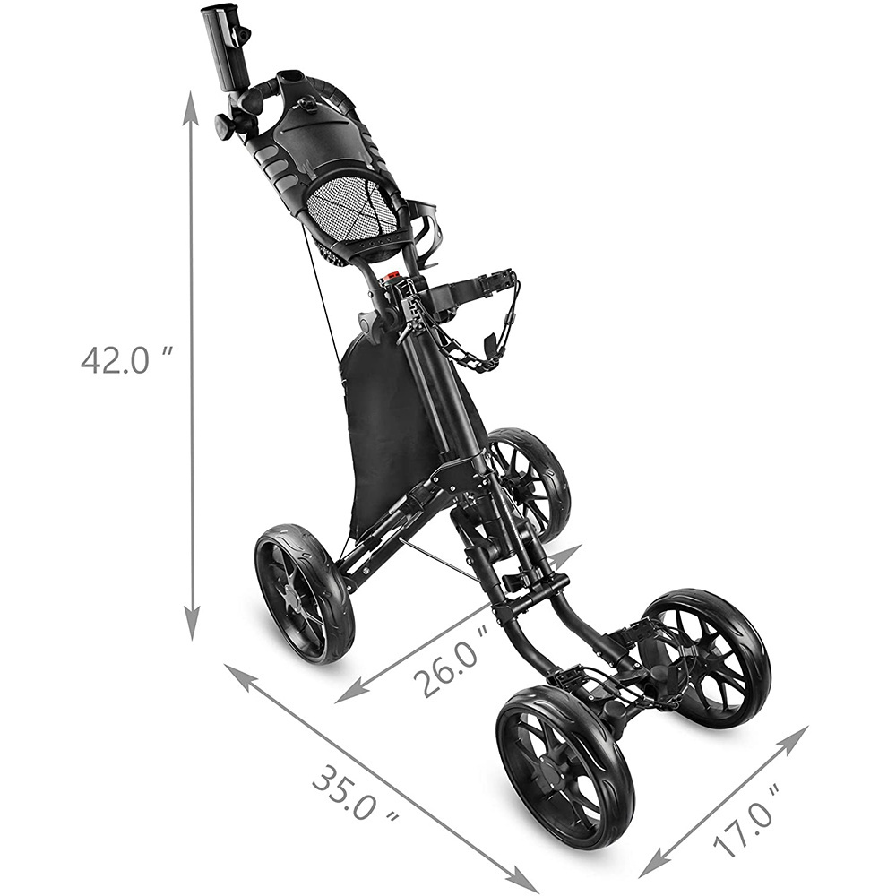 New 4 Wheel Golf Push Cart Golf Trolley with Foot Brake and Umbrella Holder