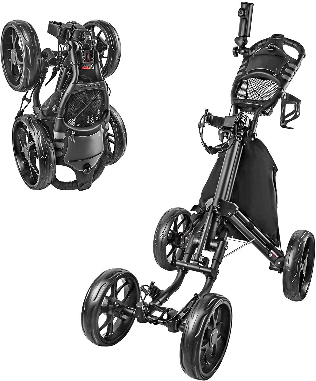 Hot Sales 4 Wheels Golf Cart Golf Trolley Cart Folding Golf Push Trolley with Foot Brake and Umbrella Holder