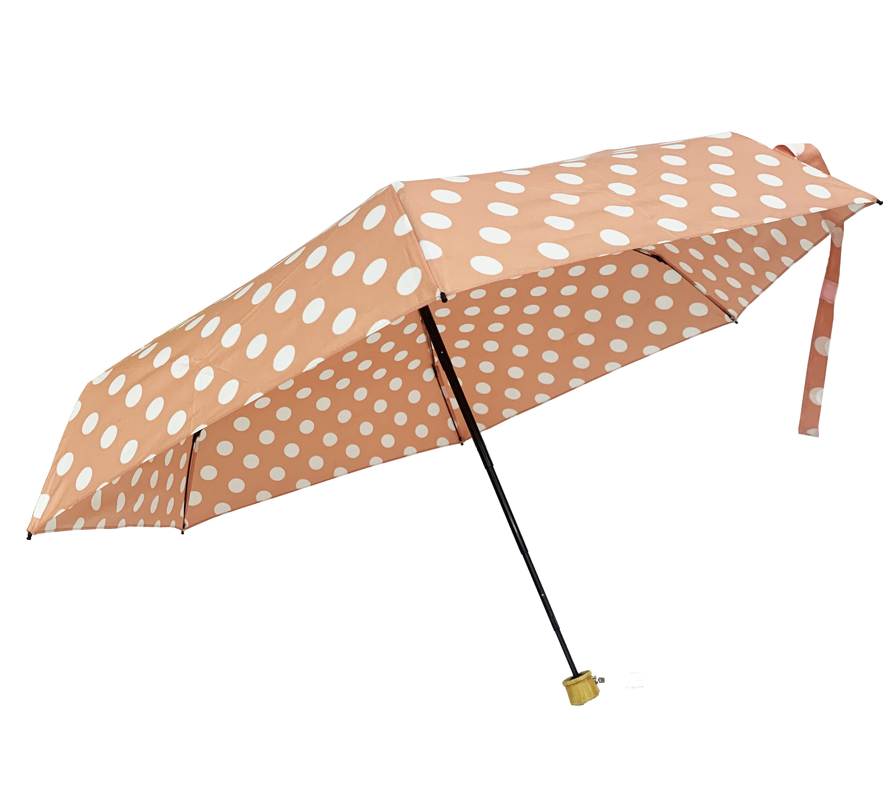 Pink polka dot 5 folding mini travel umbrella