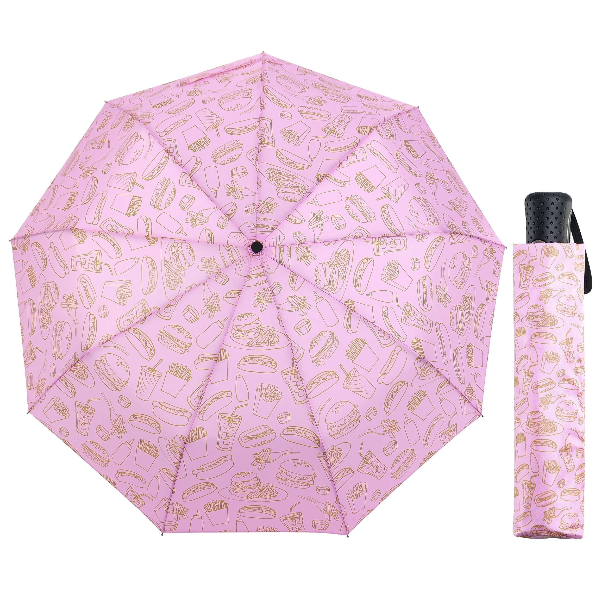 High Quality Colorful Pattern Canopy Close Fully-automatic Umbrella Lightweight for Backpack Pongee Digital Printing Folding