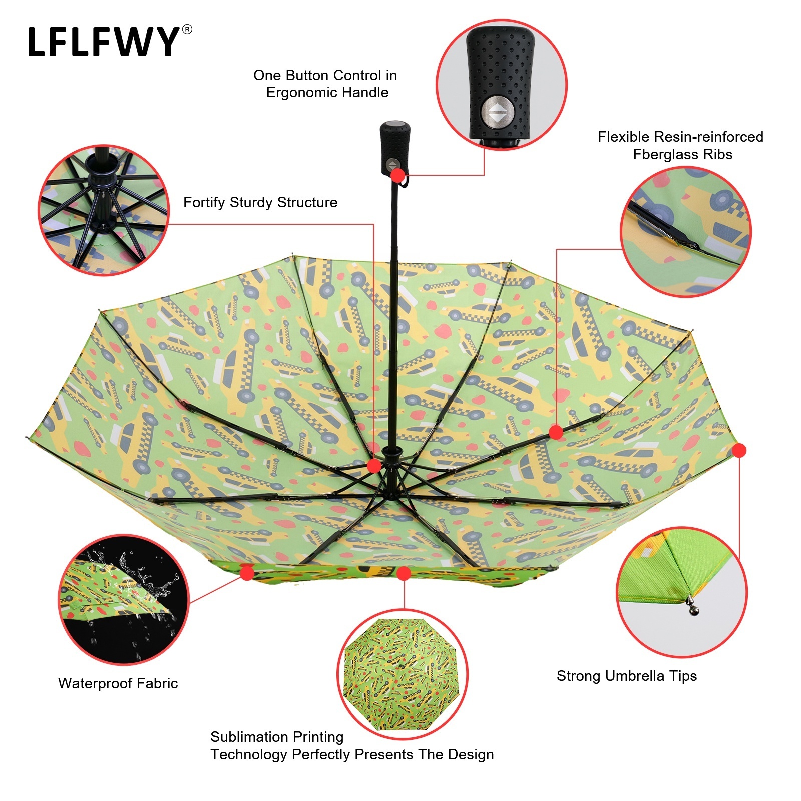 Fast Delivery 3 Folding Auto Open Close Sublimation Design New Fancy Umbrella For Travel