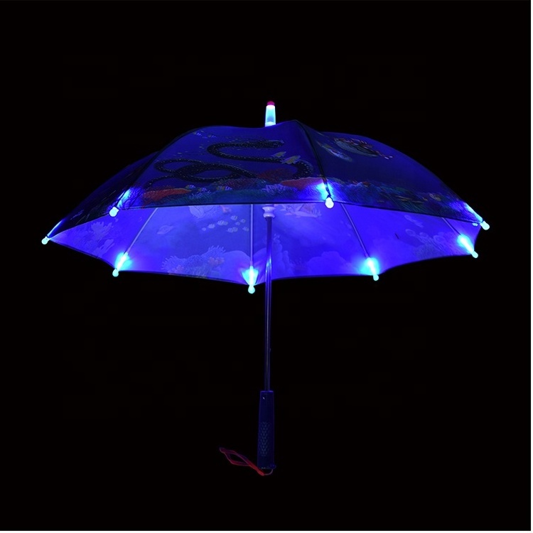 Customize logo prints hot sale LED umbrella with shining light for kids