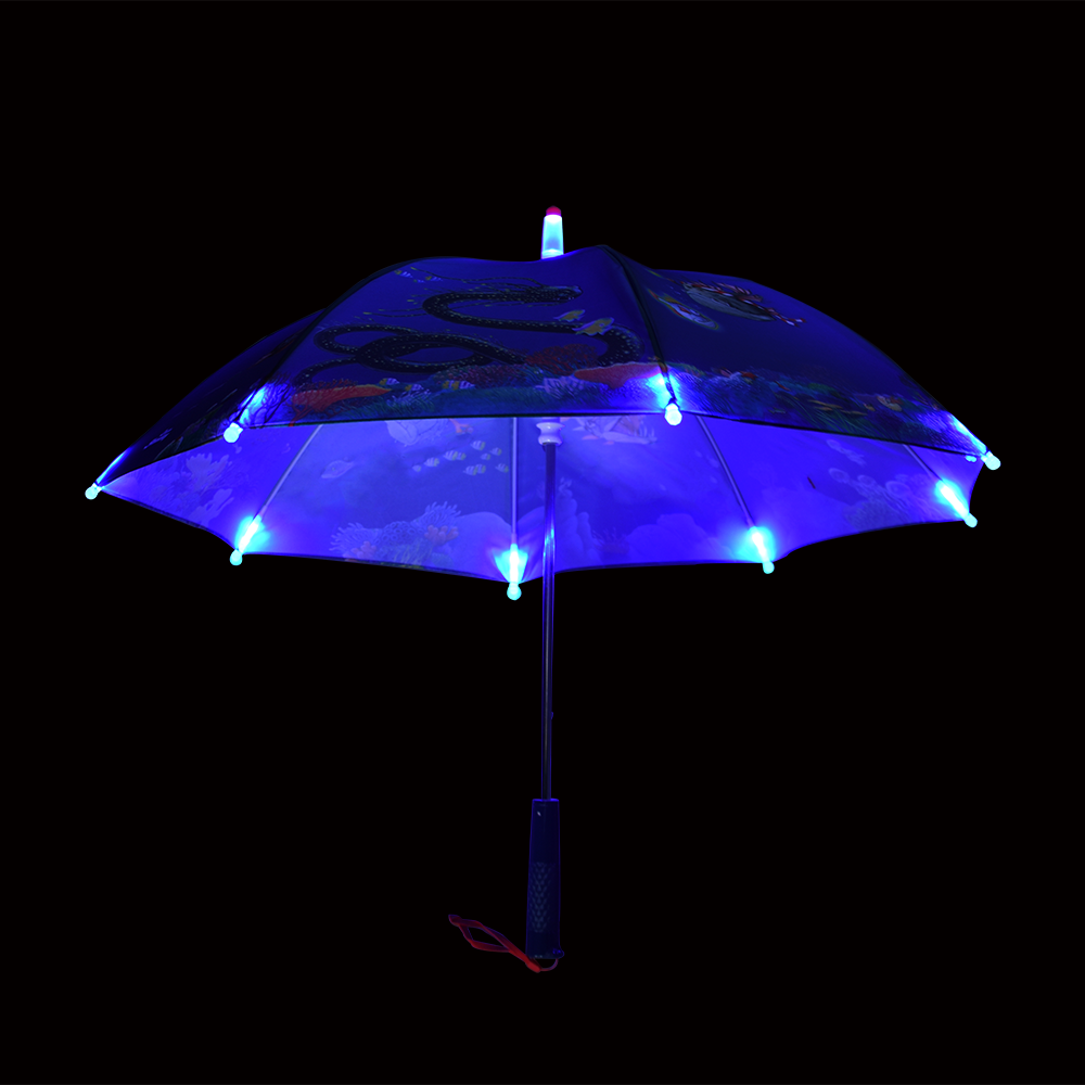 Customize Logo Hot Sale LED Kids Umbrella Sunny and Rainy Umbrella 190T Nylon Fabric with Shining Light for Adults Hanging