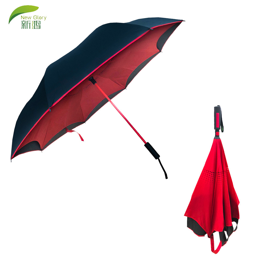 Custom double canopy new design up side down automatic reverse double layer umbrella with logo print