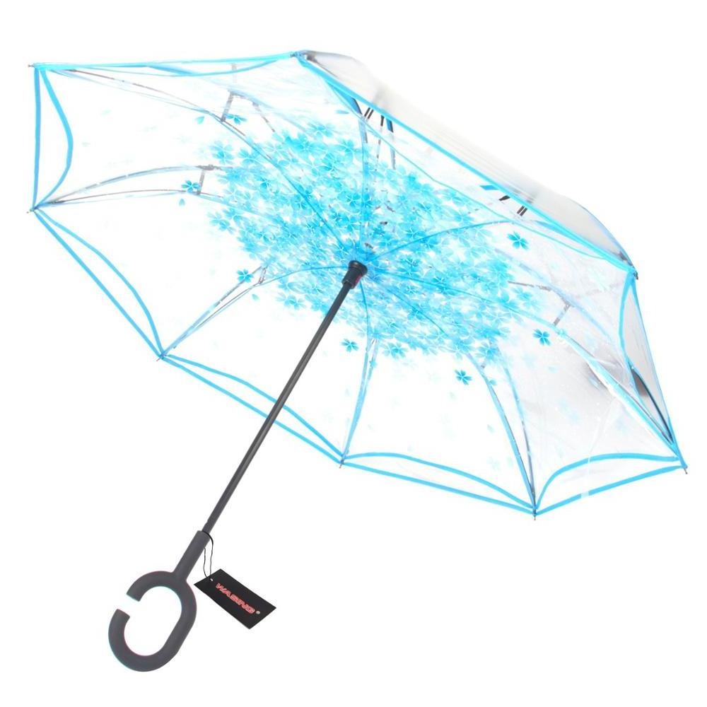 Reverse Clear Transparent Windproof Umbrella Rain Women Double Layer C-hook Umbrellas