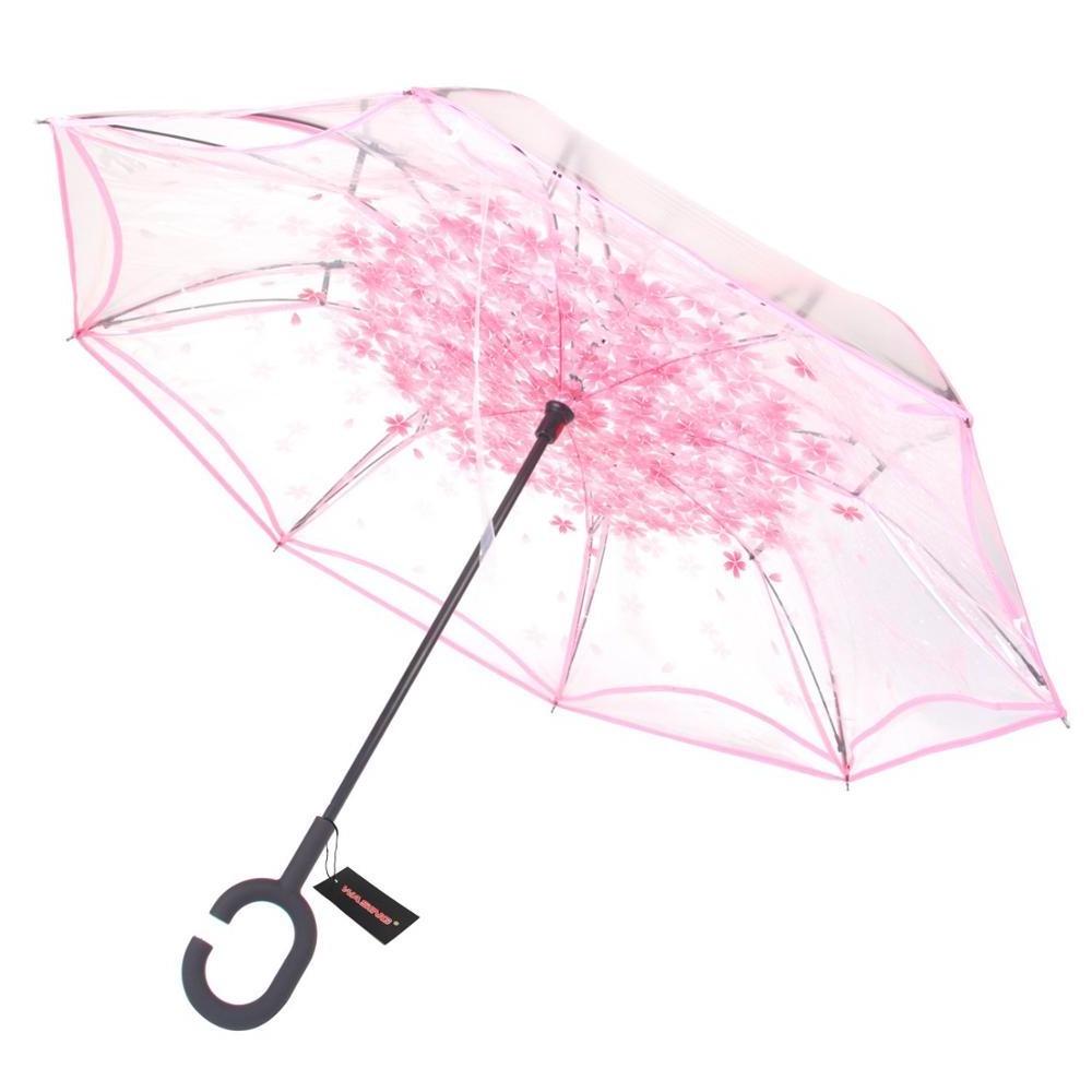 C Hook Free Handle Windproof Reverse Double Layer Inverted transparent Umbrella