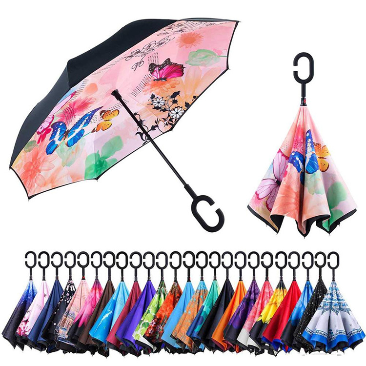 Custom printed logo reverse inverted upside down rain umbrella