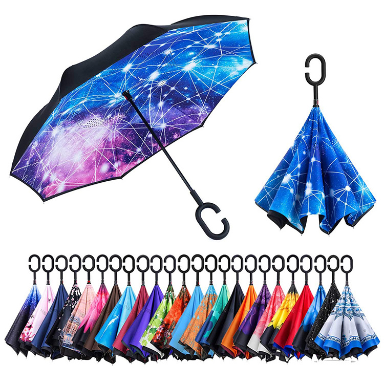 Custom printed logo reverse inverted upside down rain umbrella