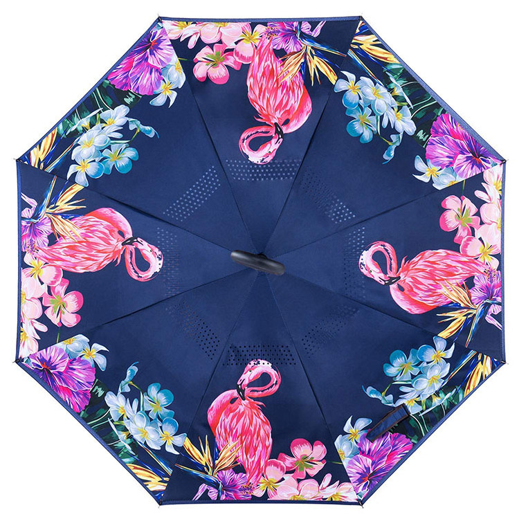 Custom Logo Windproof Double Layer C Handle Reverse Umbrella Upside Down Double Layer Inverted Umbrella Sunny and Rainy Umbrella