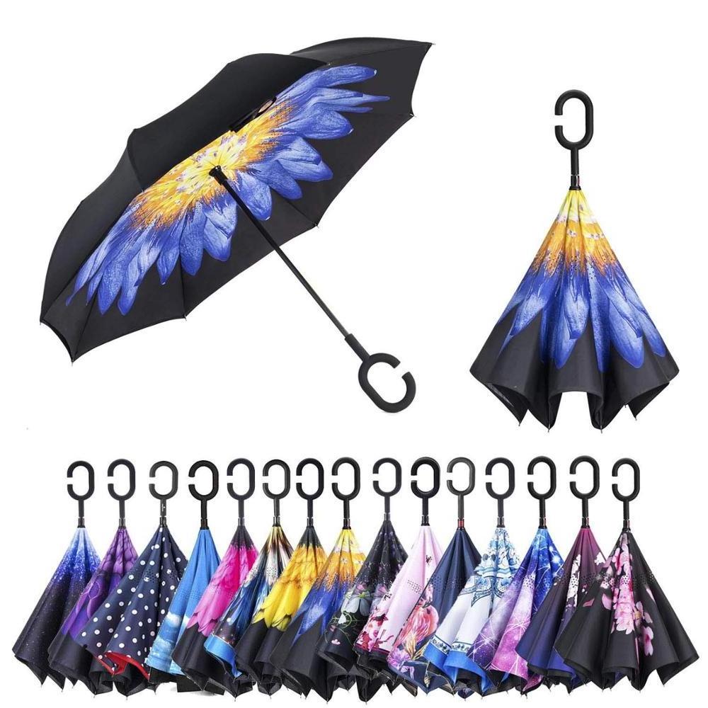 New design Hands Free Reverse Umbrella Inverted Waterproof Pongee Fabric Car Umbrella