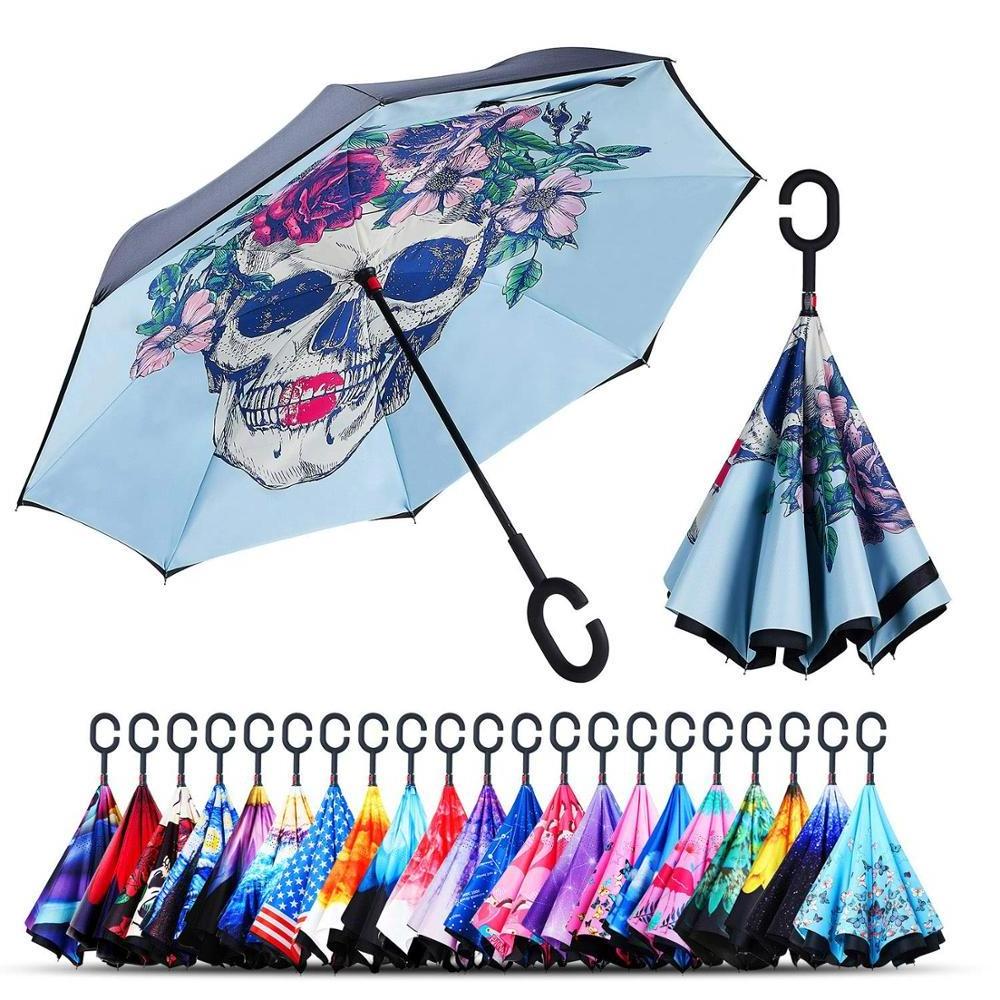 New design Hands Free Reverse Umbrella Inverted Waterproof Pongee Fabric Car Umbrella