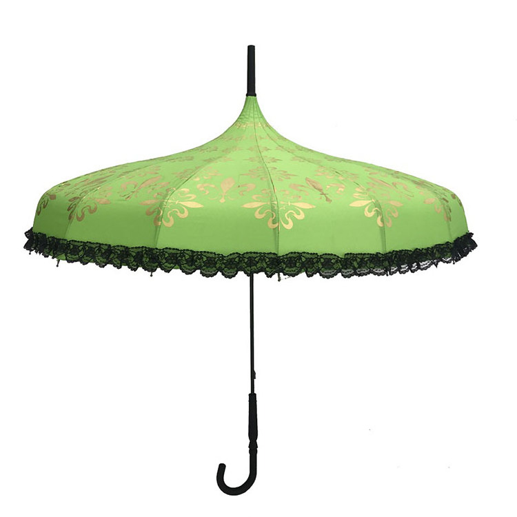 green color 190T Pongee  Purple silksecreen printing waterproof high quality pagoda umbrella windproof