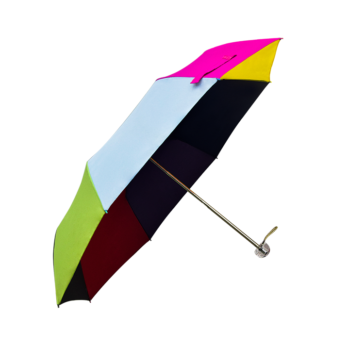 Promotion  Multi-color Pongee Rain bow Colorful Customized Bulk Three Folding Umbrella in Aluminum Ribs