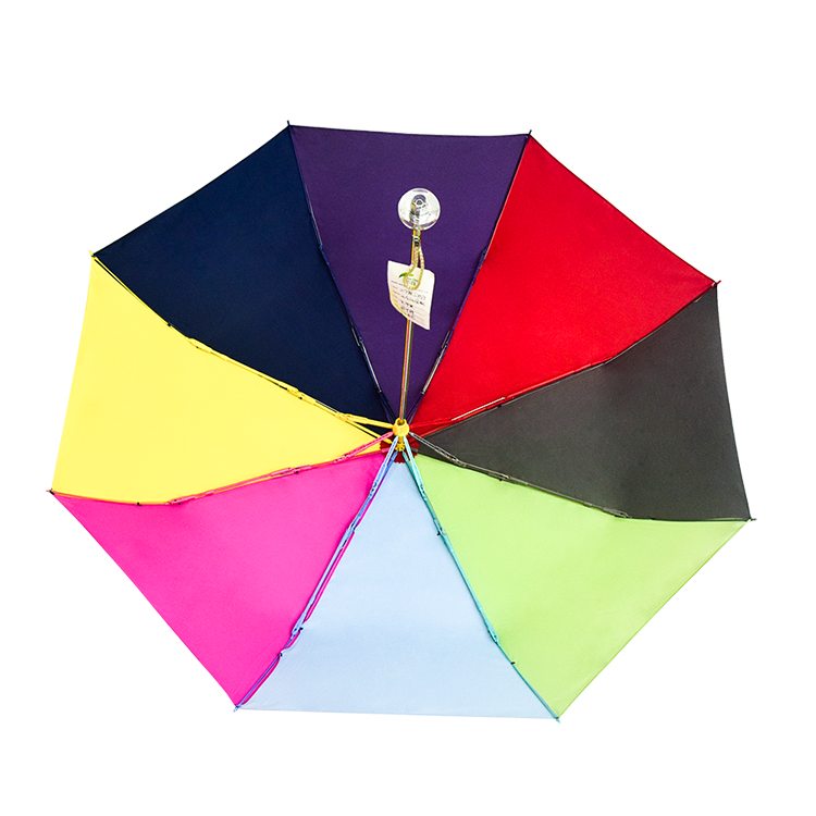 Promotion  Multi-color Pongee Rain bow Colorful Customized Bulk Three Folding Umbrella in Aluminum Ribs