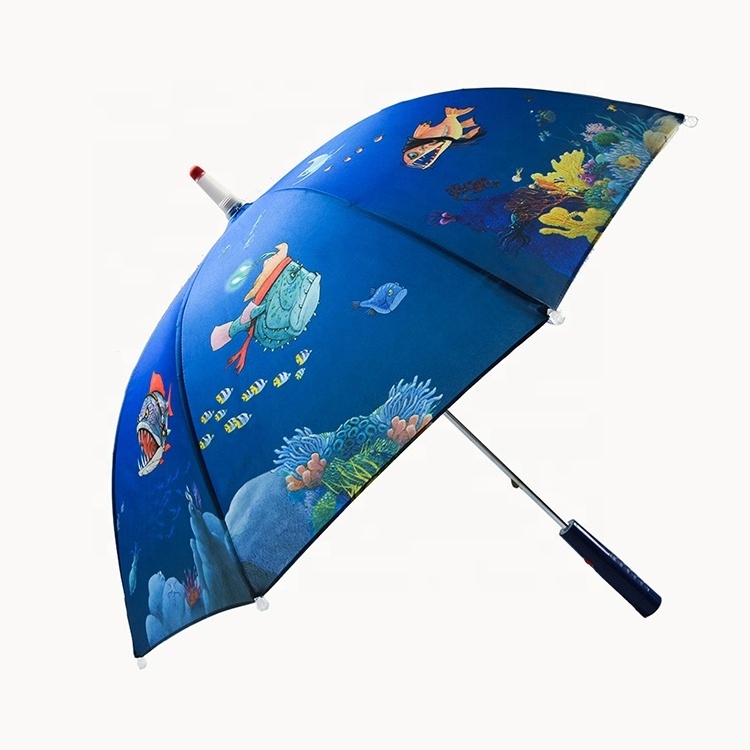 Customize logo prints hot sale LED lighted rain umbrella with shining led flashlight for kids