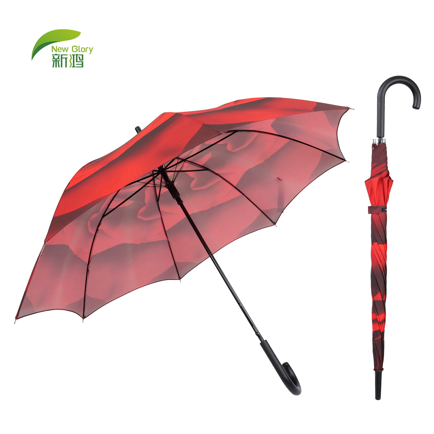 Promotional hook handle paraguas long straight umbrella with customized logo printing