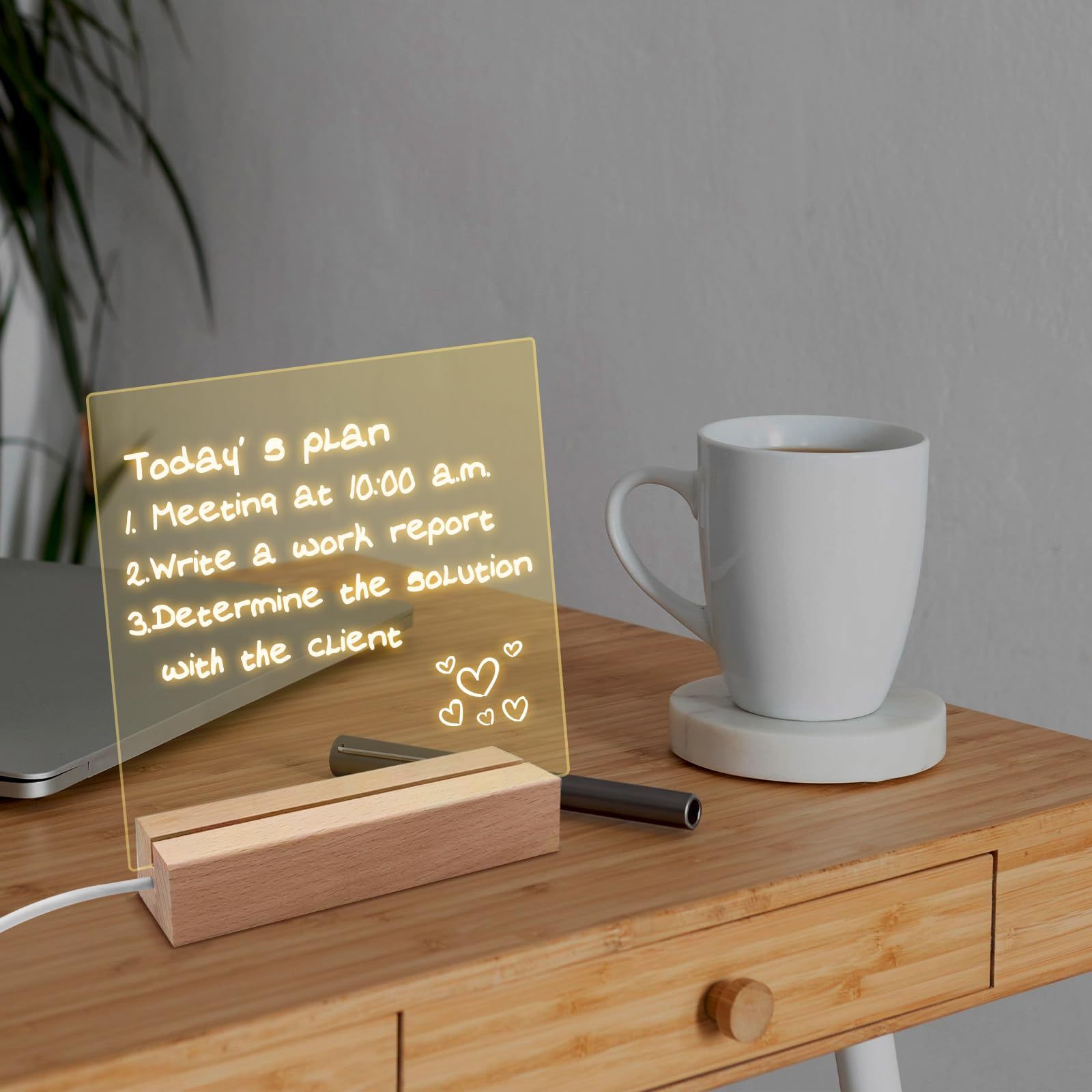 LED Note Board Acrylic Dry Erase Board with Light Light up Dry Erase Board with Stand as a Glow Memo LED