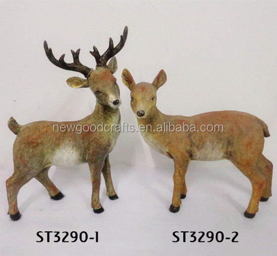 Set of 2 Folk Art Style Resin Reindeer Figures Artificial Animal Crafts with Glitter for Christmas Holiday Decor