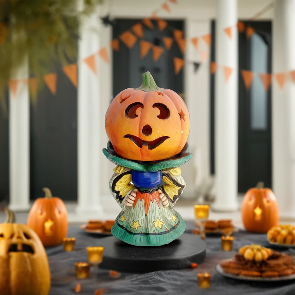 Nautical Style Resin Sculpture Halloween Decoration with Witch and Pumpkin Head Design Fairy Theme