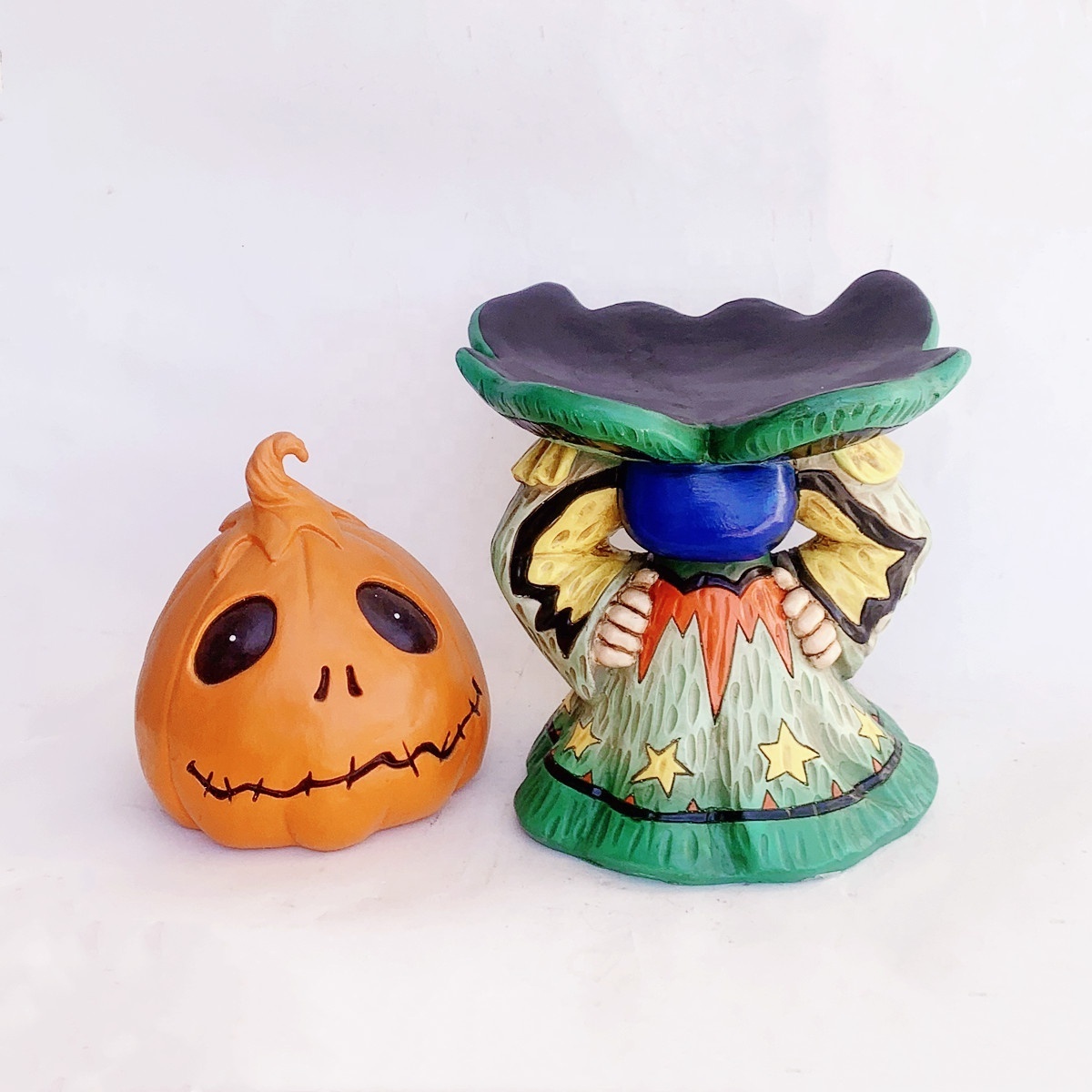 Nautical Style Resin Sculpture Halloween Decoration with Witch and Pumpkin Head Design Fairy Theme