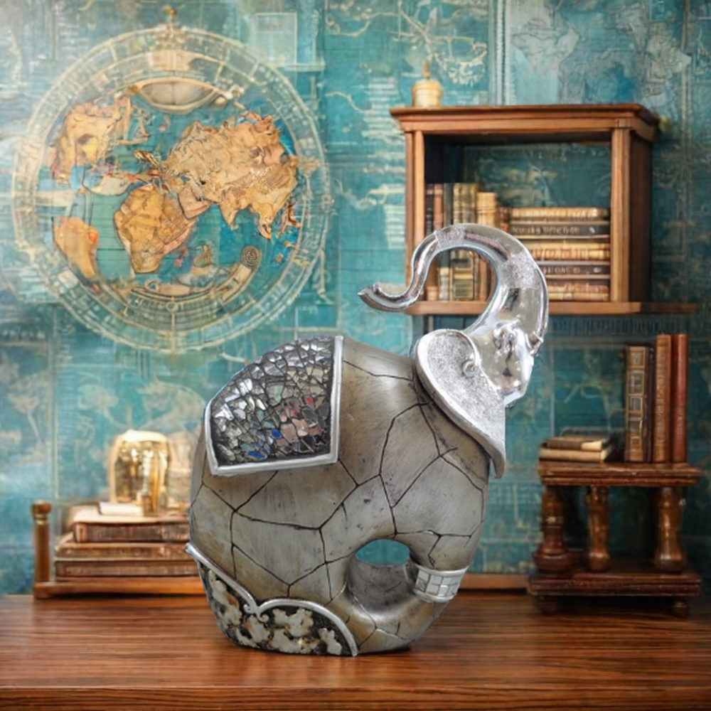 Elegantly Decorated Elephant Statue Good Luck Sculpture for Home Decor Resin Animal Theme Anime Nautical Style