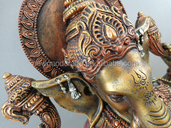 Golden Ganesha Folk Art Polyresin Sculpture Hindu Indian Elephant Lighted Fountain Buddhism Theme Resin Material