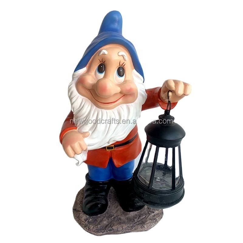 Large Funny Resin Garden Gnome Statue with Solar Lights Outdoor Sculpture Lantern for Yard for Party Gifts