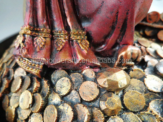 Golden Ganesha Folk Art Polyresin Sculpture Hindu Indian Elephant Lighted Fountain Buddhism Theme Resin Material