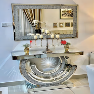 Foshan Factory Wholesale Console Table Crushed Crystal Diamond Console Table Set with Mirror Modern Home Furniture Picture 1 Set