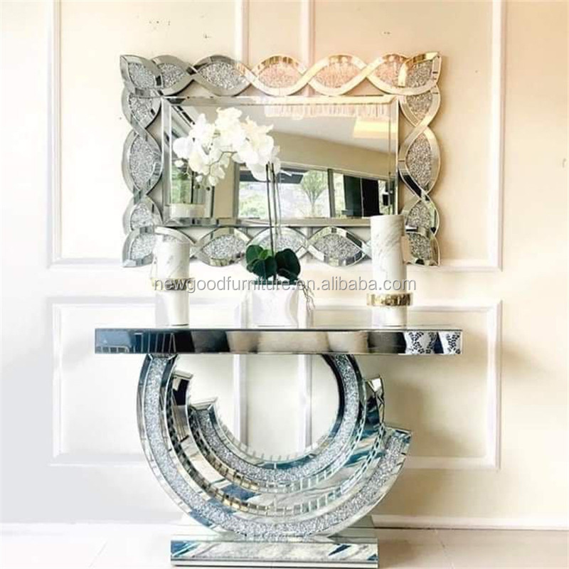 Foshan Factory Wholesale Console Table Crushed Crystal Diamond Console Table Set with Mirror Modern Home Furniture Picture 1 Set