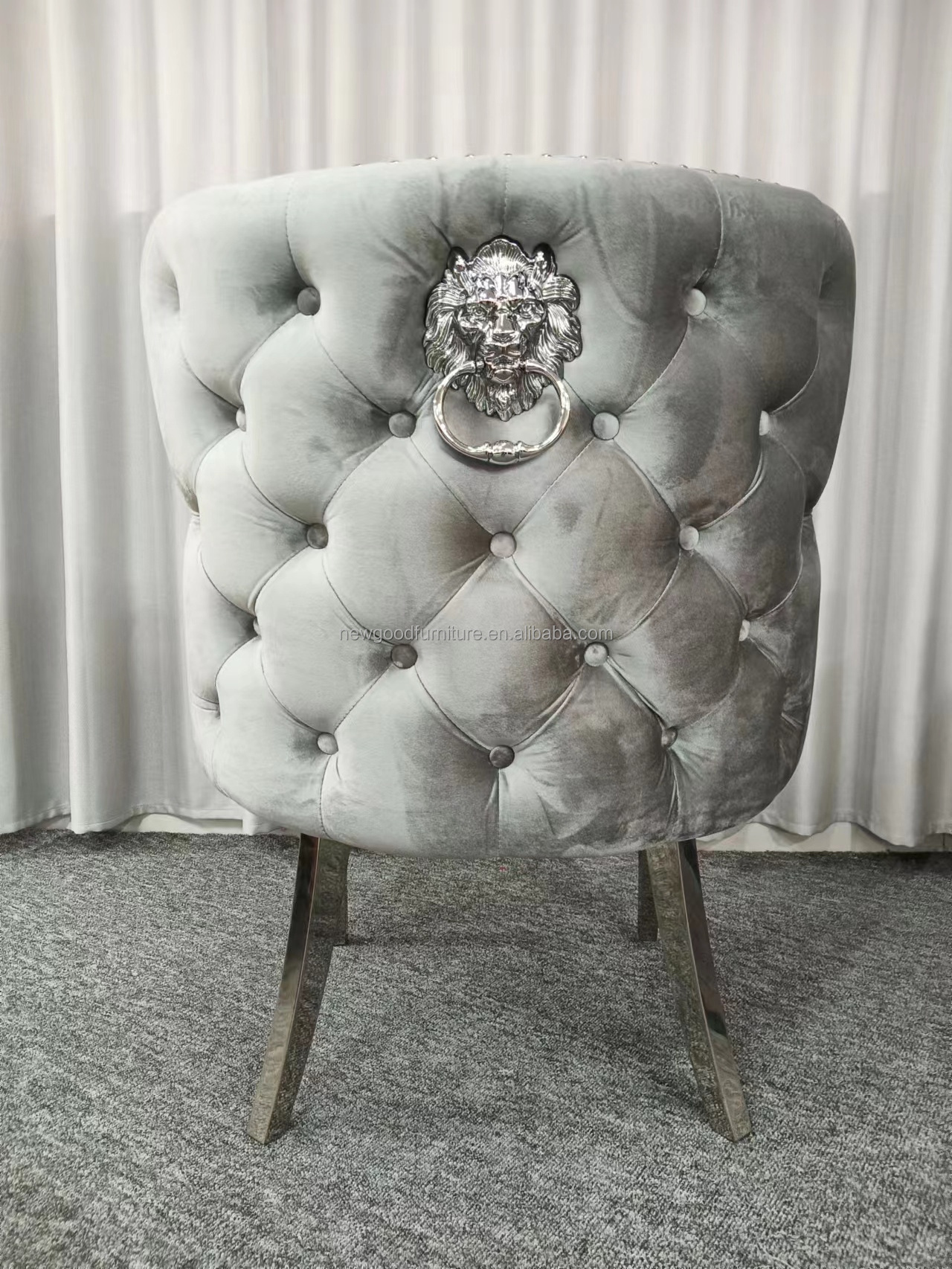 New fashion European style button dining chair with armrest stainless steel lion frame chair