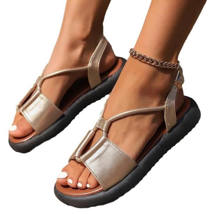 S413 2024 New Strap Female Flat Sexy Chunky Roman Sandals Open Toe Thong Beach Plus Size Fashion Summer Rope Women's Sandals