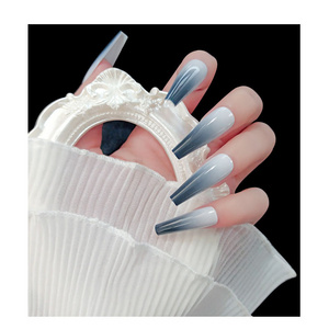 NA0391 Hot Selling 24pcs Colorful Long Ballerina Nails Gradient Grey False Nail Tips Glossy Coffin Art Fake Artificial Nail